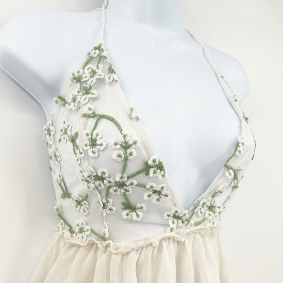 Lucy In The Sky Womens Fairy Coquette Embroidered Floral Halter Romper Size XS - Picture 2 of 9